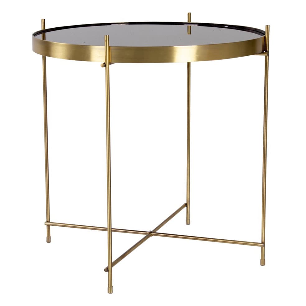 Veo Couchtisch, Ecktisch 48x48 cm messingfarben Stahl, Glas.