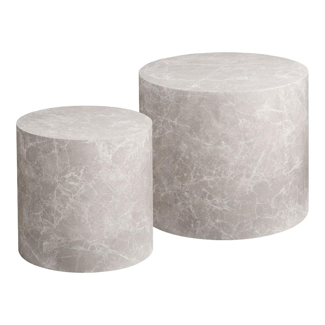 Nuuk Couchtisch Set mit 2 Marmor Dekor beige.