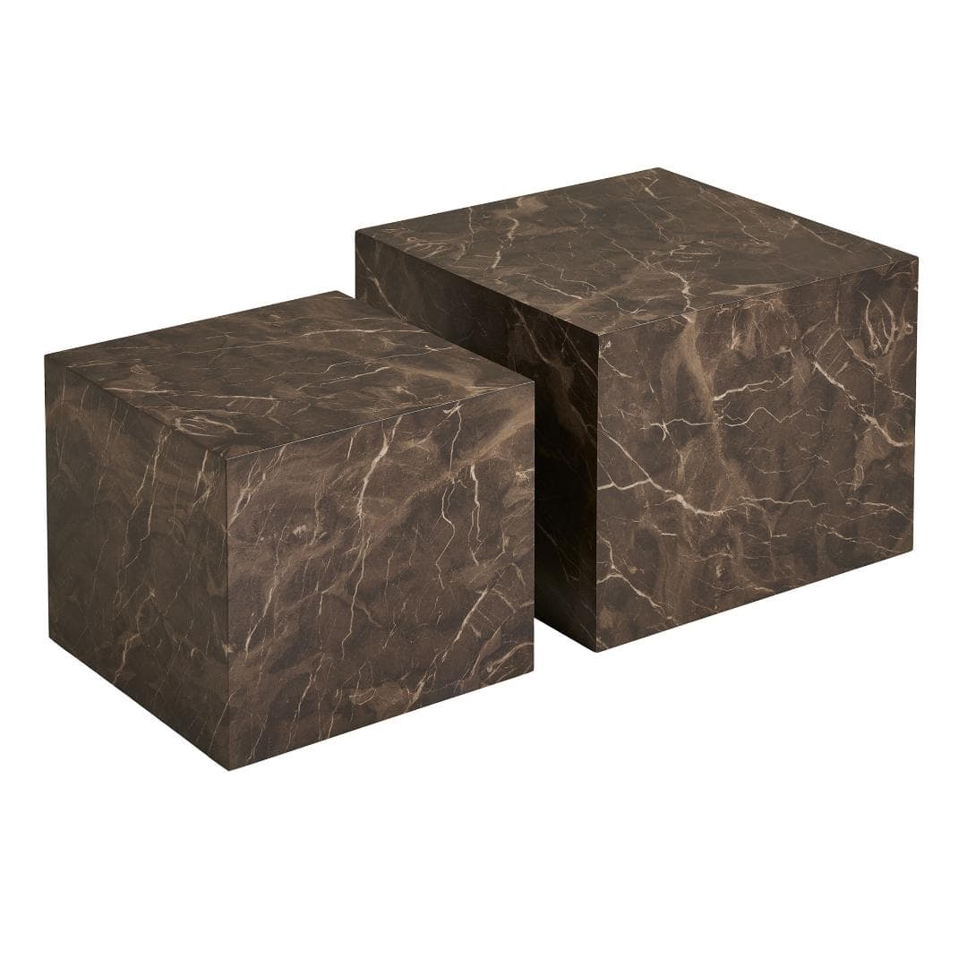 Nuuk Couchtisch Set mit 2 Marmor Dekor braun.