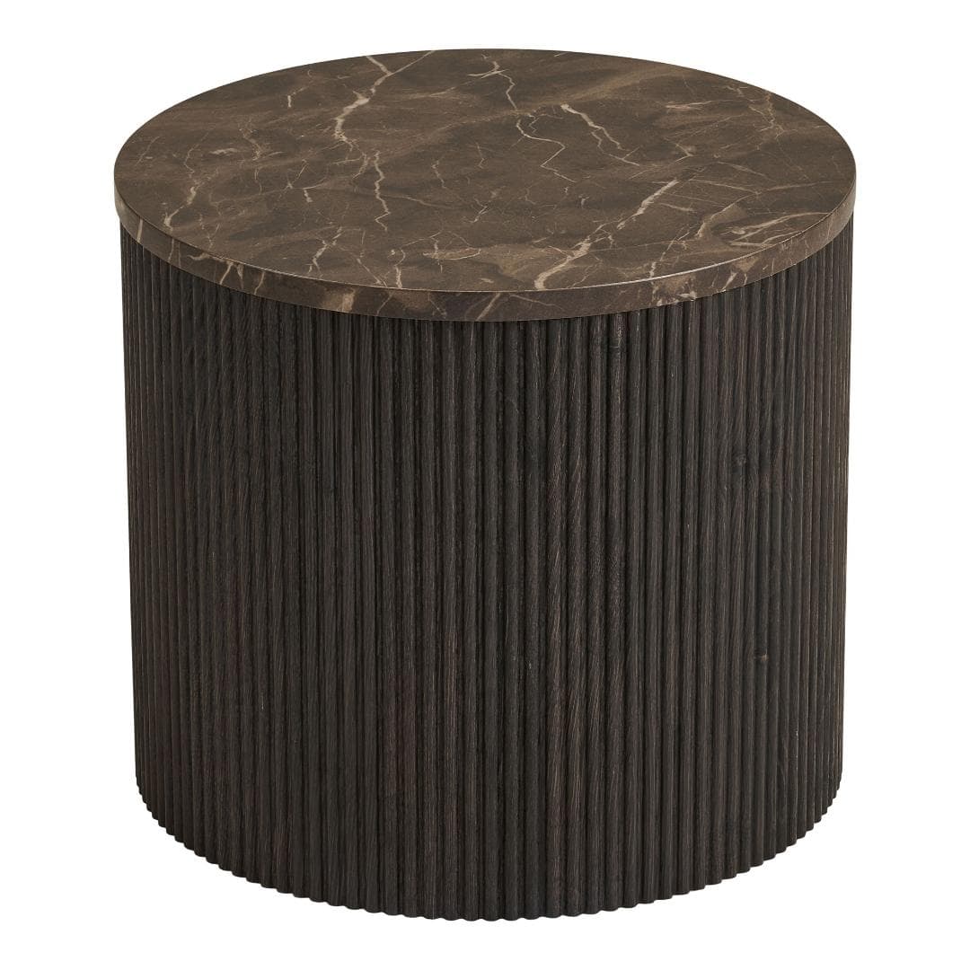 Ida Couchtisch Eckentisch Ø45cm Marmor Dekor braun.