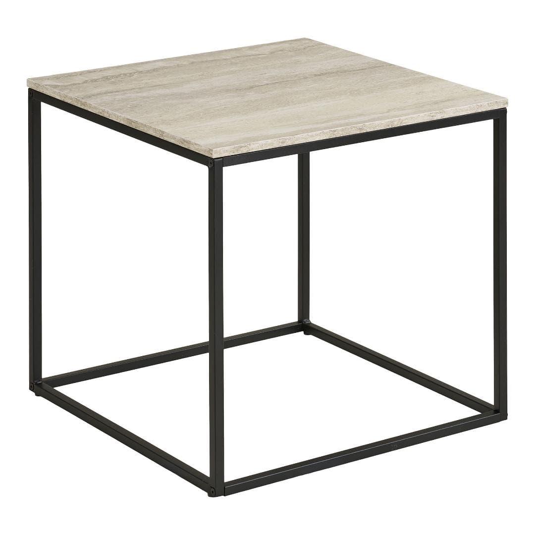 Iris Couchtisch Eckentisch Travertin Dekor beige.
