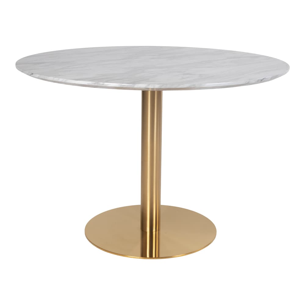 Bojan Esstisch Ø110 cm marmor look, messingfarbene Beine.