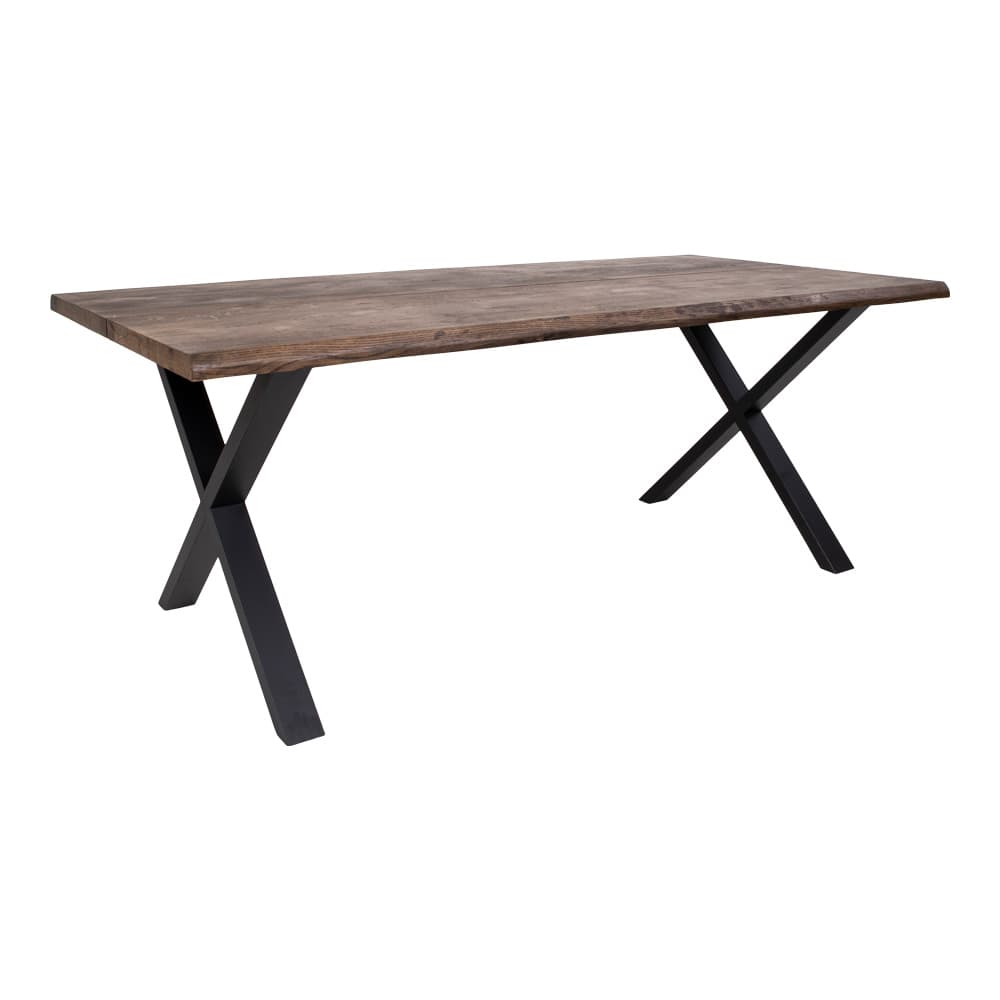 Tony Esstisch mit 95x200 cm gewellter Kante, Eiche geraucht, schwarze Beine.