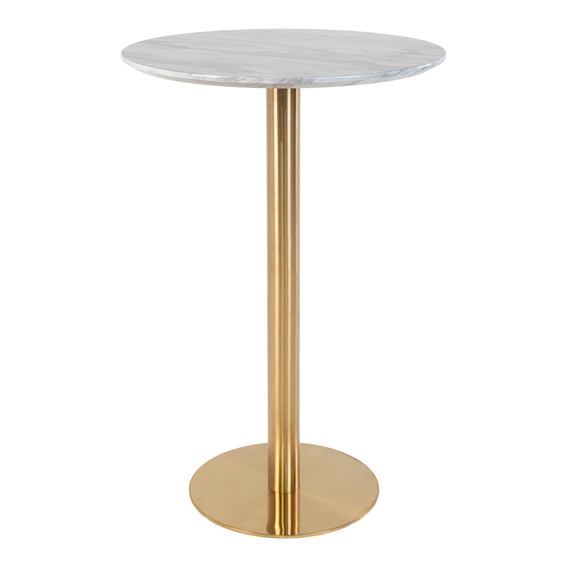 Bolzano Bartisch Ø70 cm Marmoroptik, Messingbeine, weiß.
