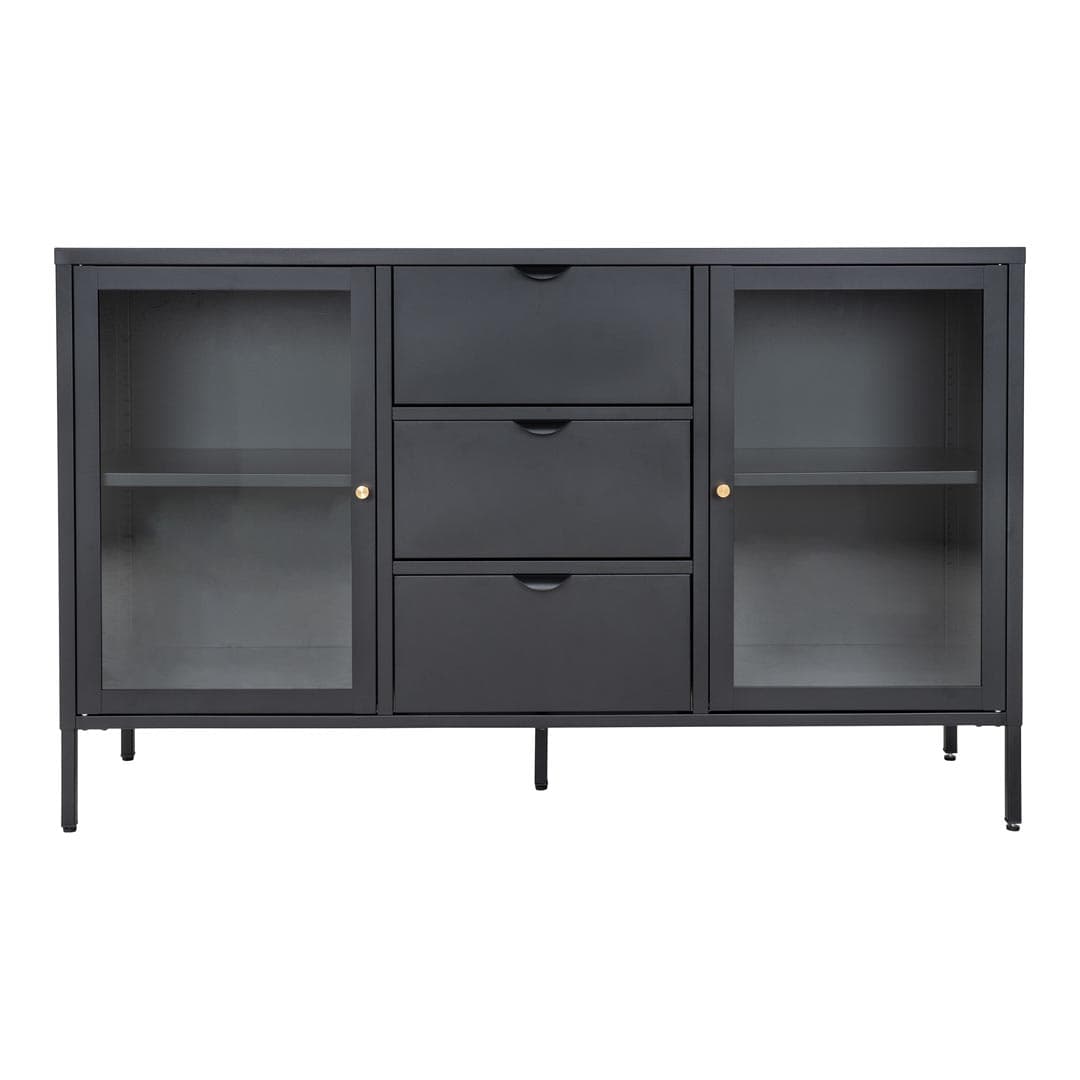 Dalby Sideboard 2 Glastüren, 3 Schubladen schwarz.