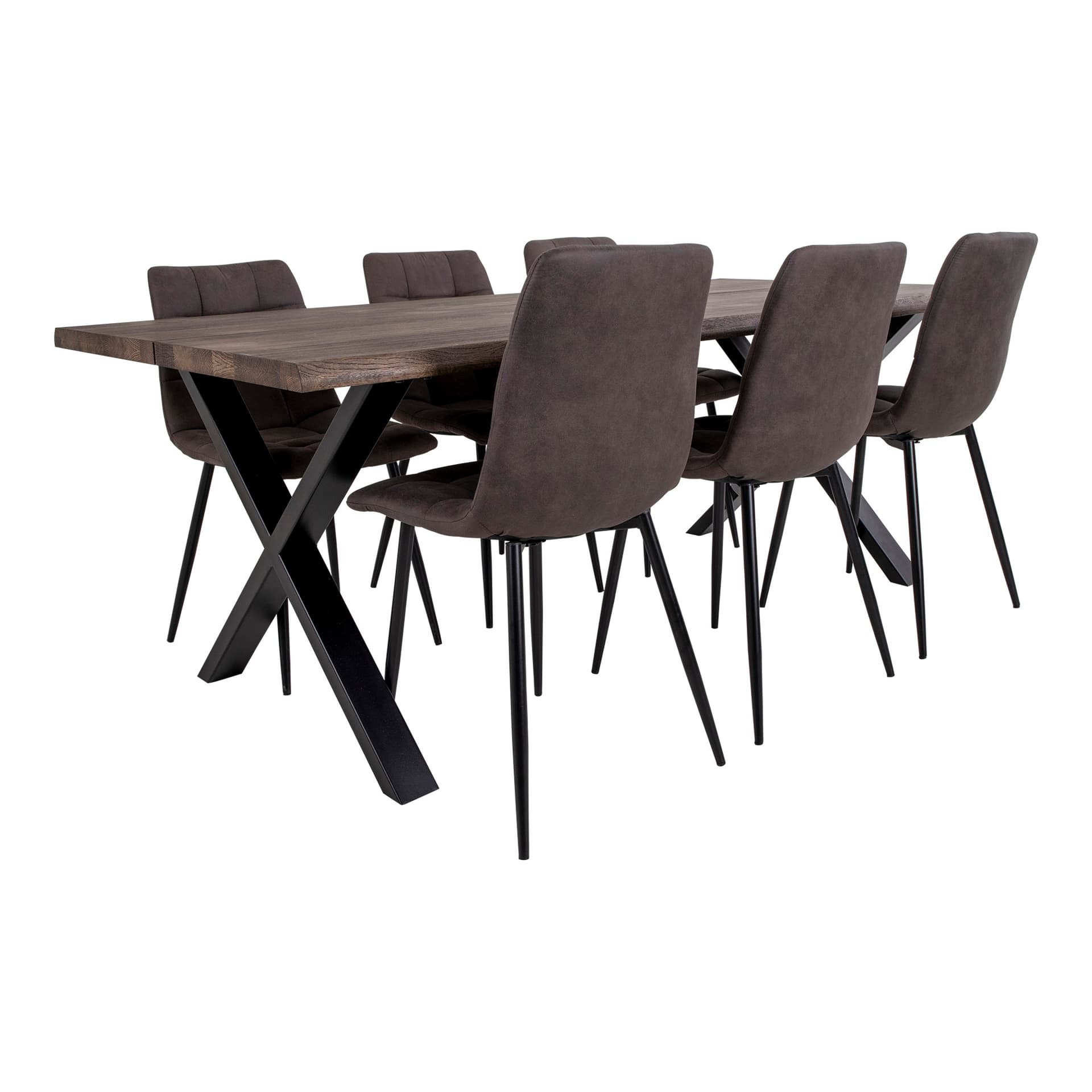 Tony Essgruppe , 1 Esstisch und 6 Stühle dunkel braun und Eiche.