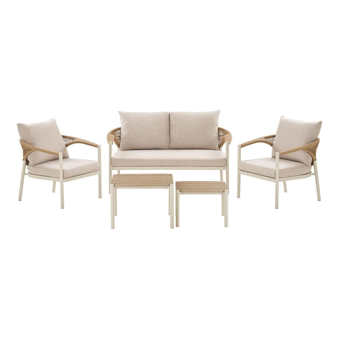 Bella Lounge-Set inkl. Kissen Sofa, 2 Stühle, 2 Tische sand, natur.