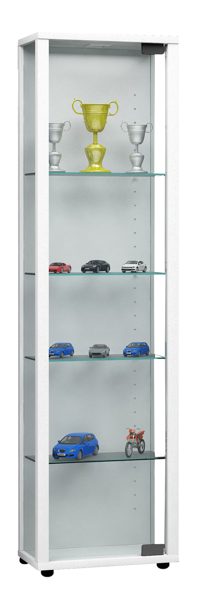 Edana Mini Vitrinenschrank 1 Glastür, Glasvitrine mit 4 Glasböden weiß.