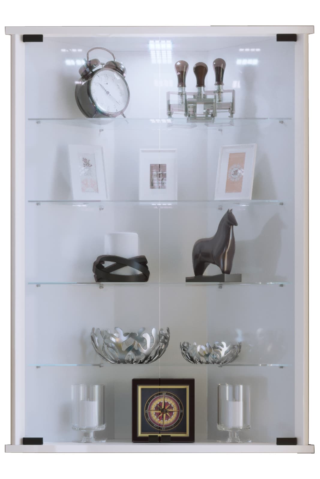 Vecko Vitrinenschrank Ecke wandhängend mit 2 Glastüren weiß.
