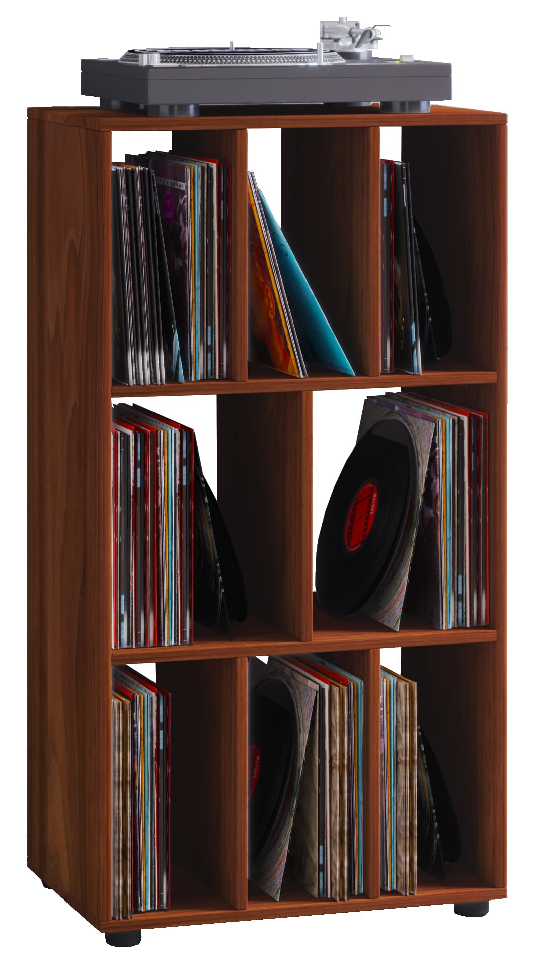 Schaltino Regal retro für LP Platten Rack 8 Regale Kern-Nussbaum dekor.