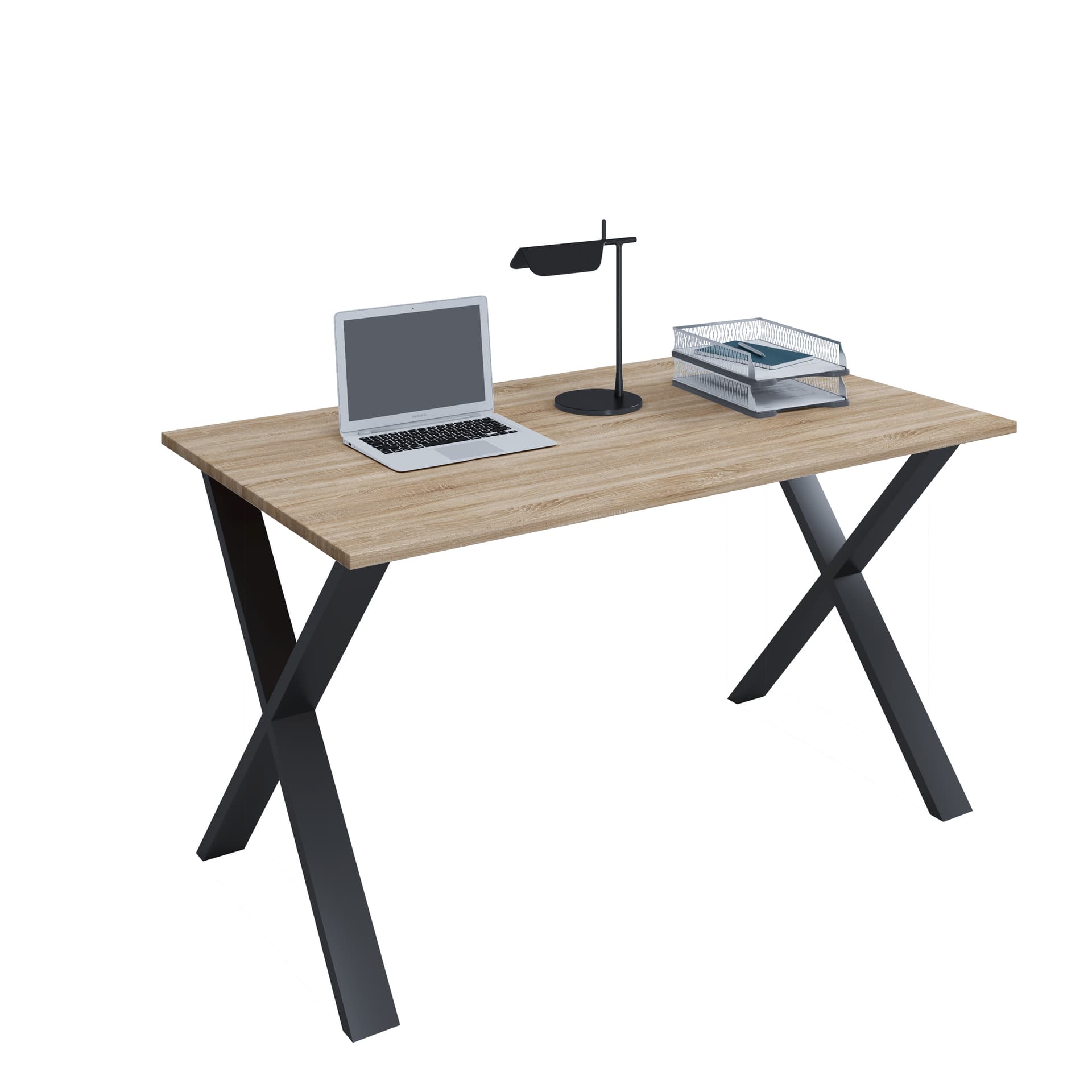 Lona Schreibtisch 140x80 cm X-Gestell Sonoma-Eiche dekor/Schwarz.