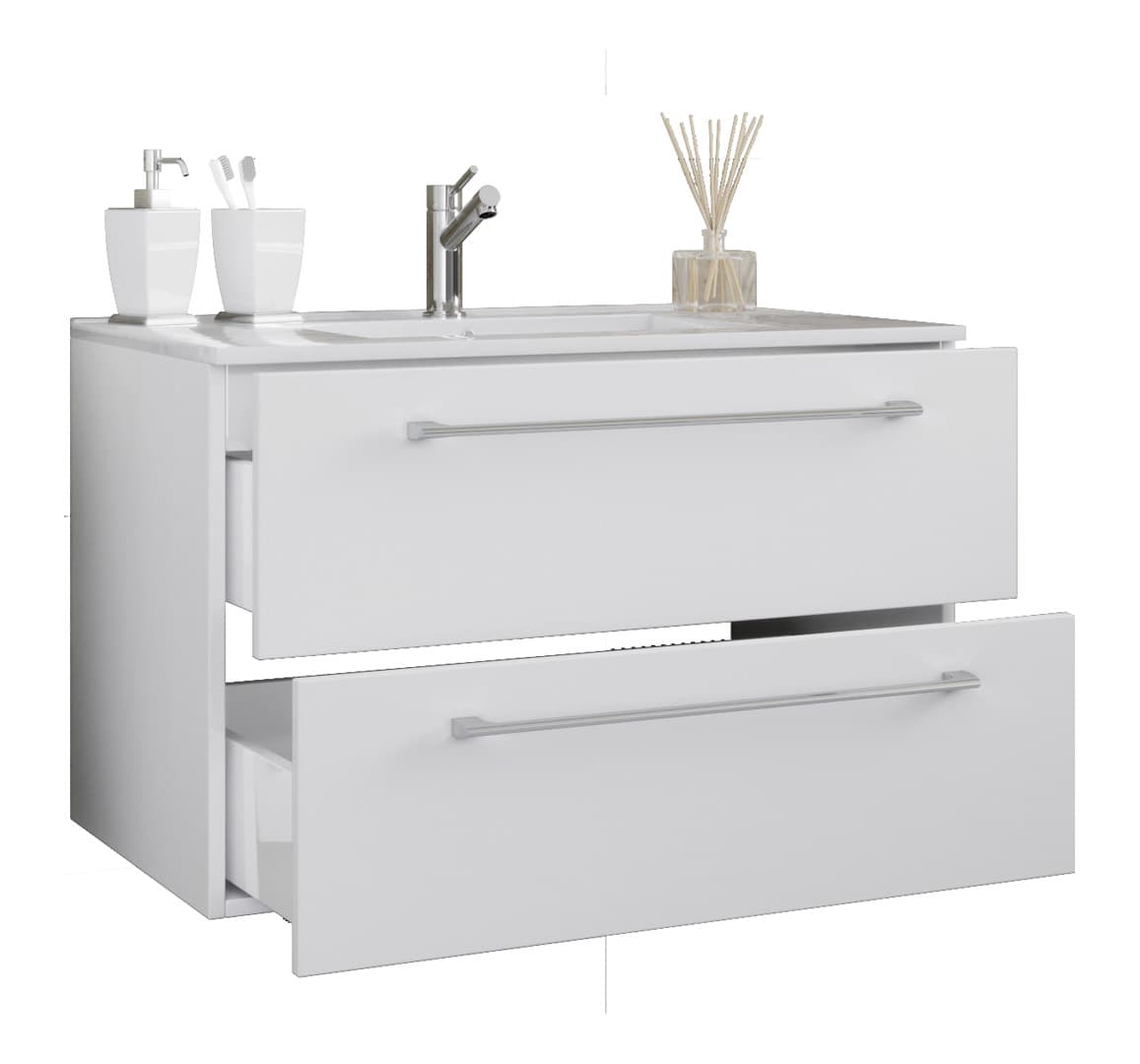 Badinos Unterschrank mit Waschbecken 80 cm, 2 Schubladen Weiß.