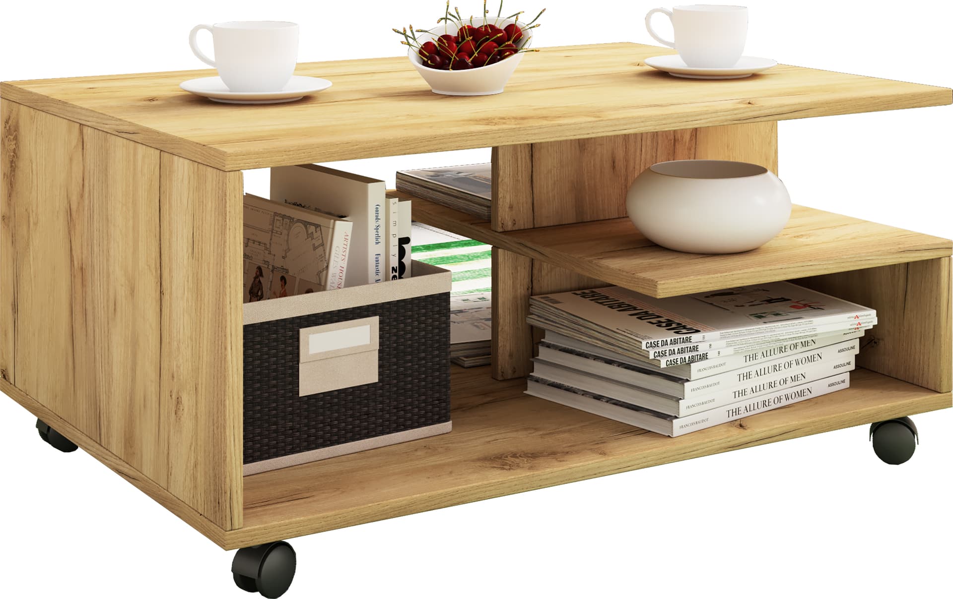 Stango Couchtisch 5 Regale Honig-Eiche dekor.