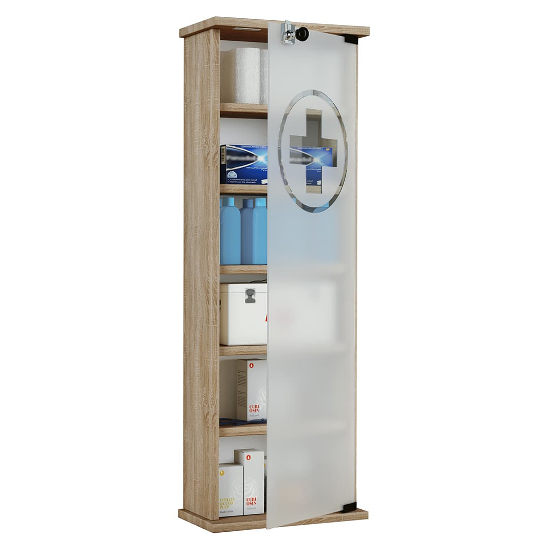Gusal Badschrank , Medizinschrank mit Glastür Sonoma-Eiche dekor.