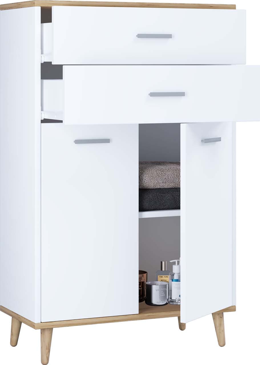 Landos Badschrank weiß, Eiche dekor.