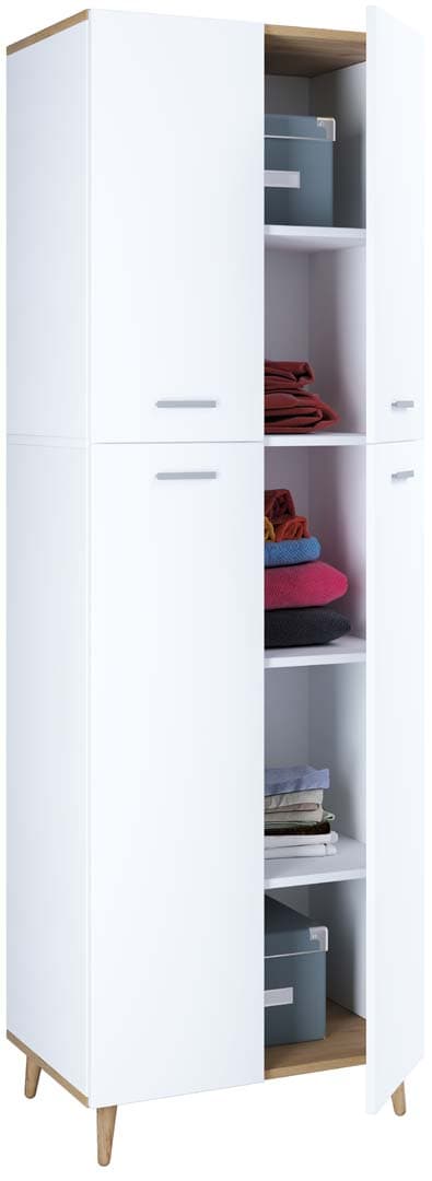 Landos Kleiderschrank 4 Türen weiß, Eiche dekor.
