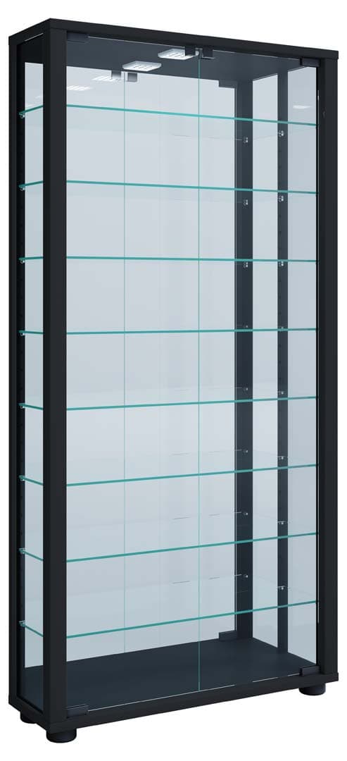 LumoMaxi Vitrinenschrank mit Spiegel 2 Glastüren schwarz.