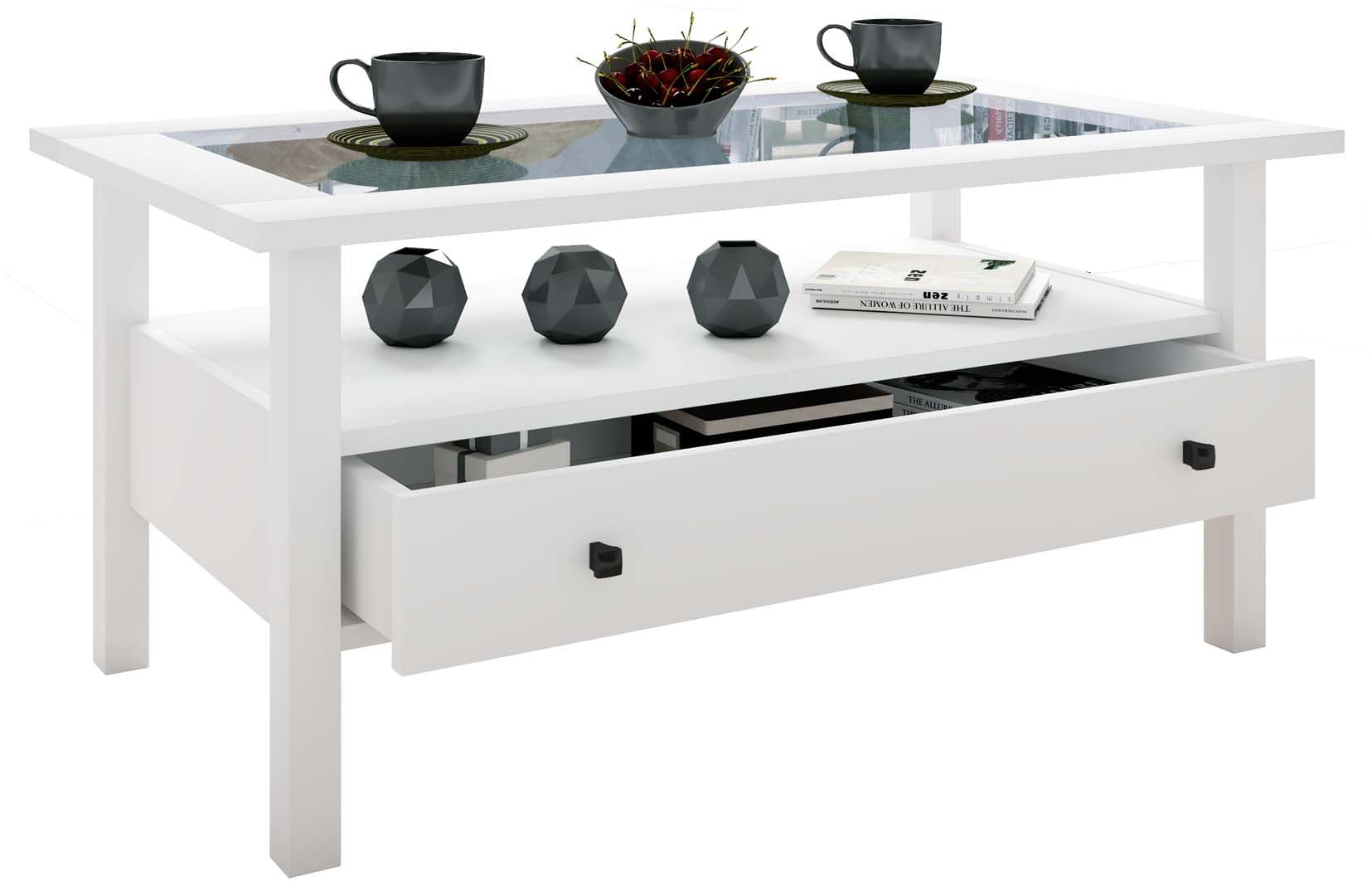 LingisL Couchtisch 1 Schublade 1 Ablage weiß.