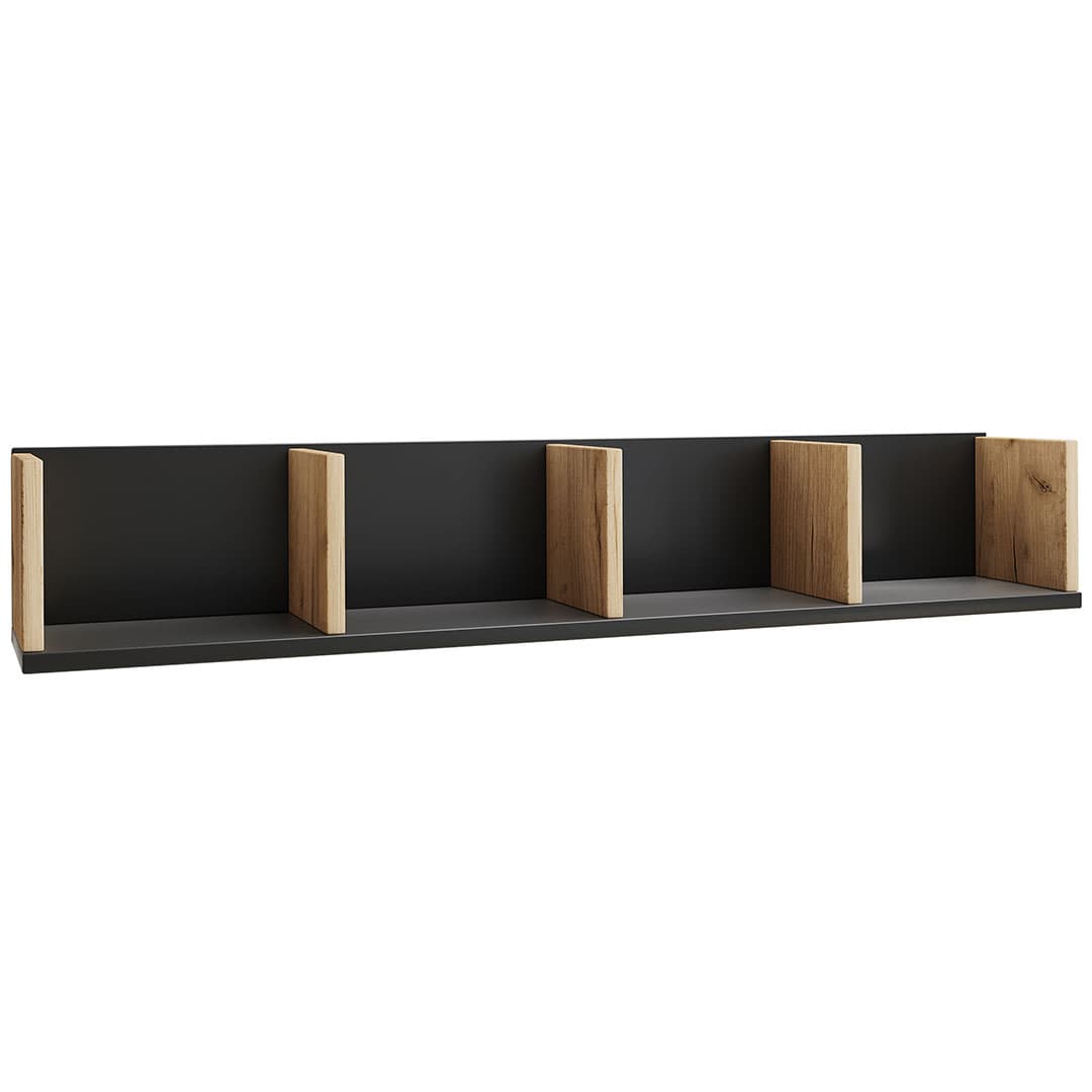 Honsa Regal wandhängend 4 Ablagen schwarz, Eiche dekor.