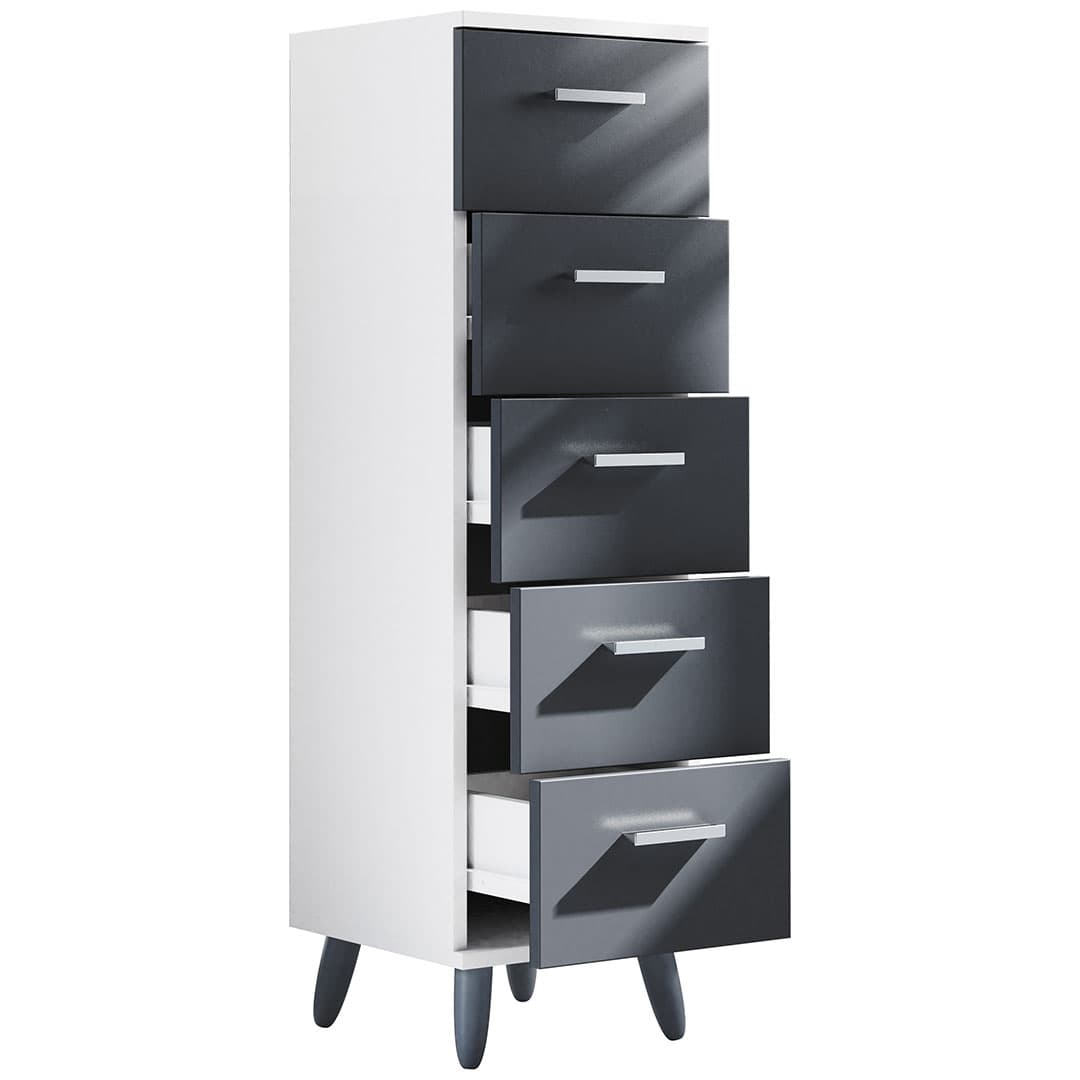 LandosSB Badschrank 5 Schubladen anthrazit, weiß.