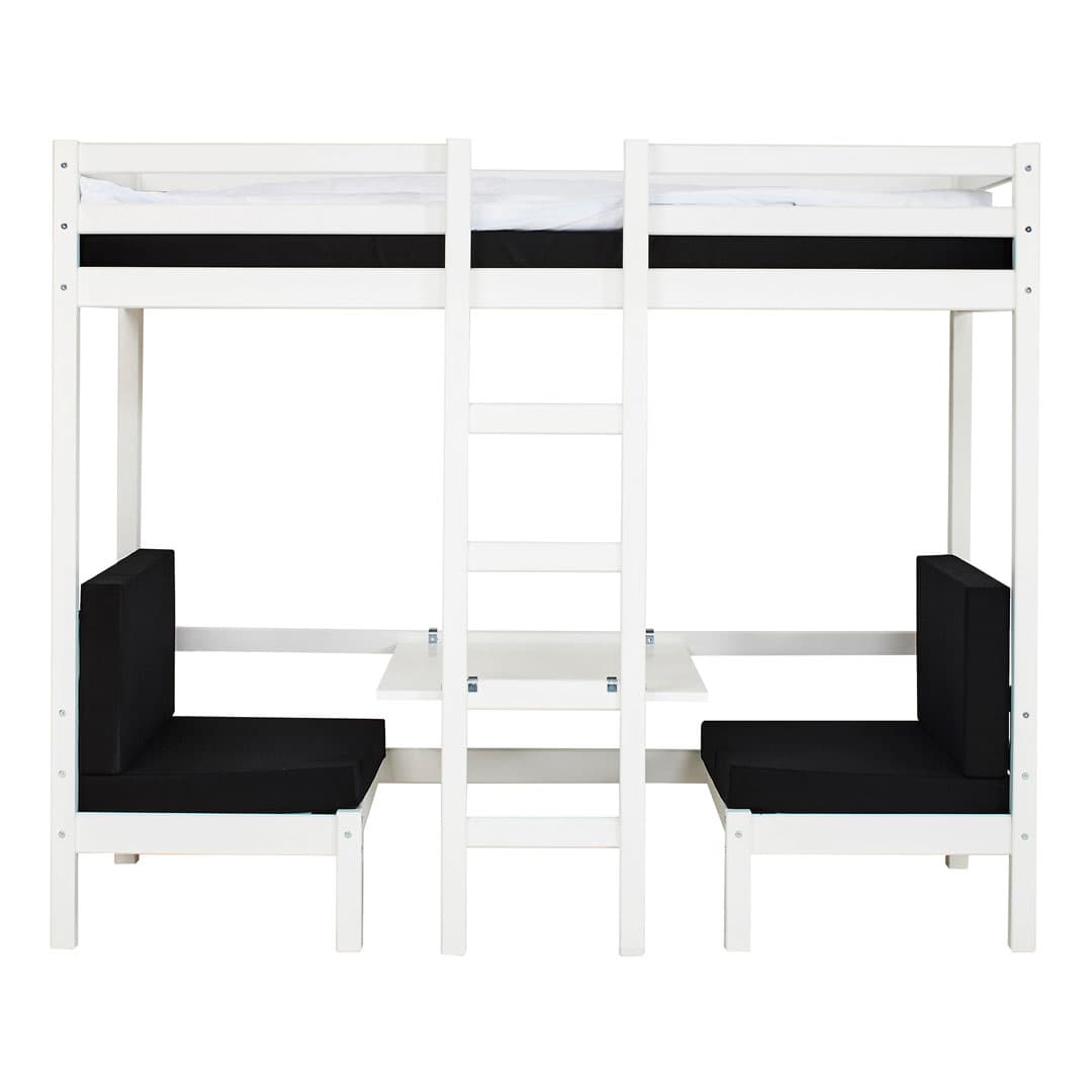 BasicJumbo Hochbett mit schwarzem Sofa, Schreibtisch und inkl. Lattenroste.