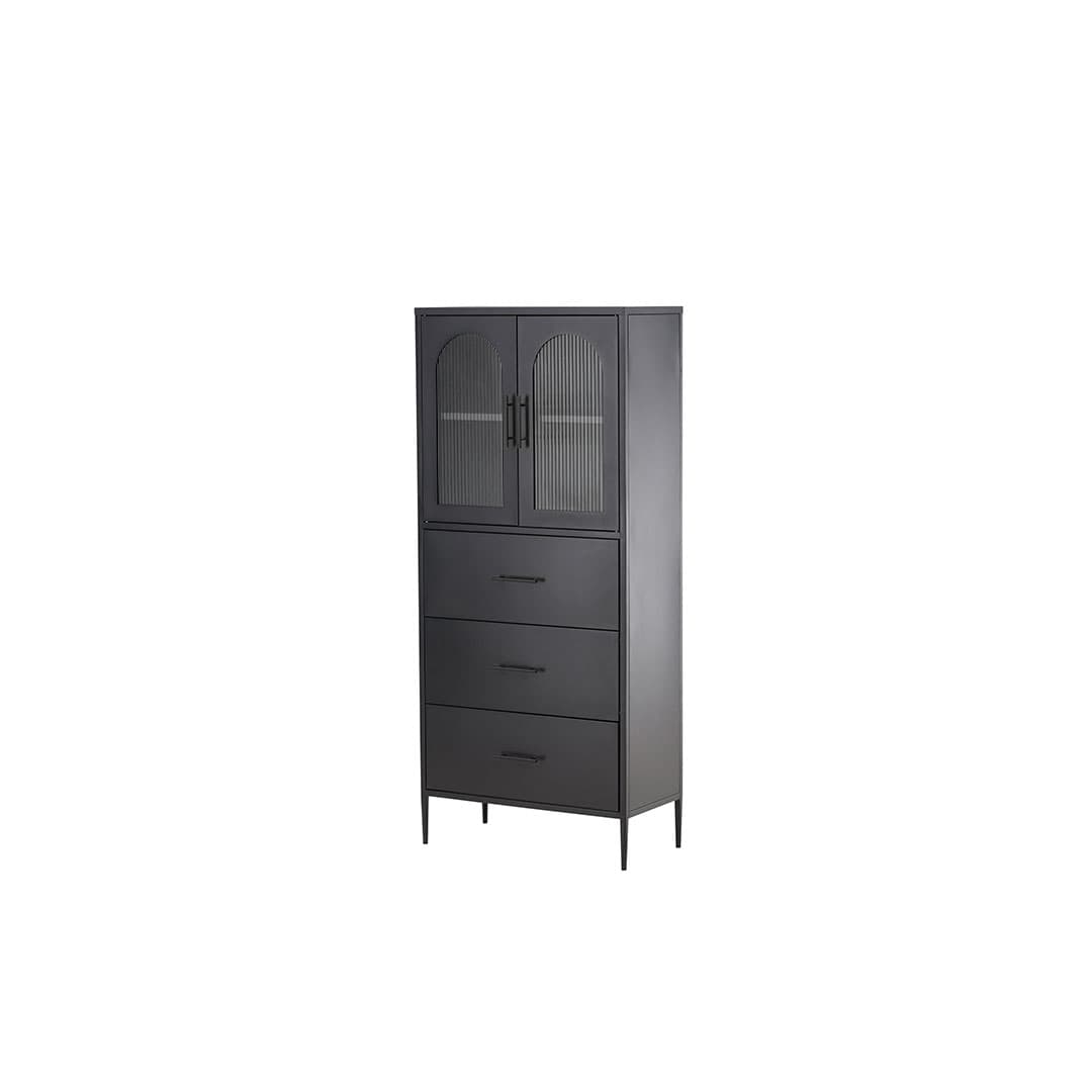 LaPaz Vitrinenschrank 2 Türen, 3 Schubladen schwarz.