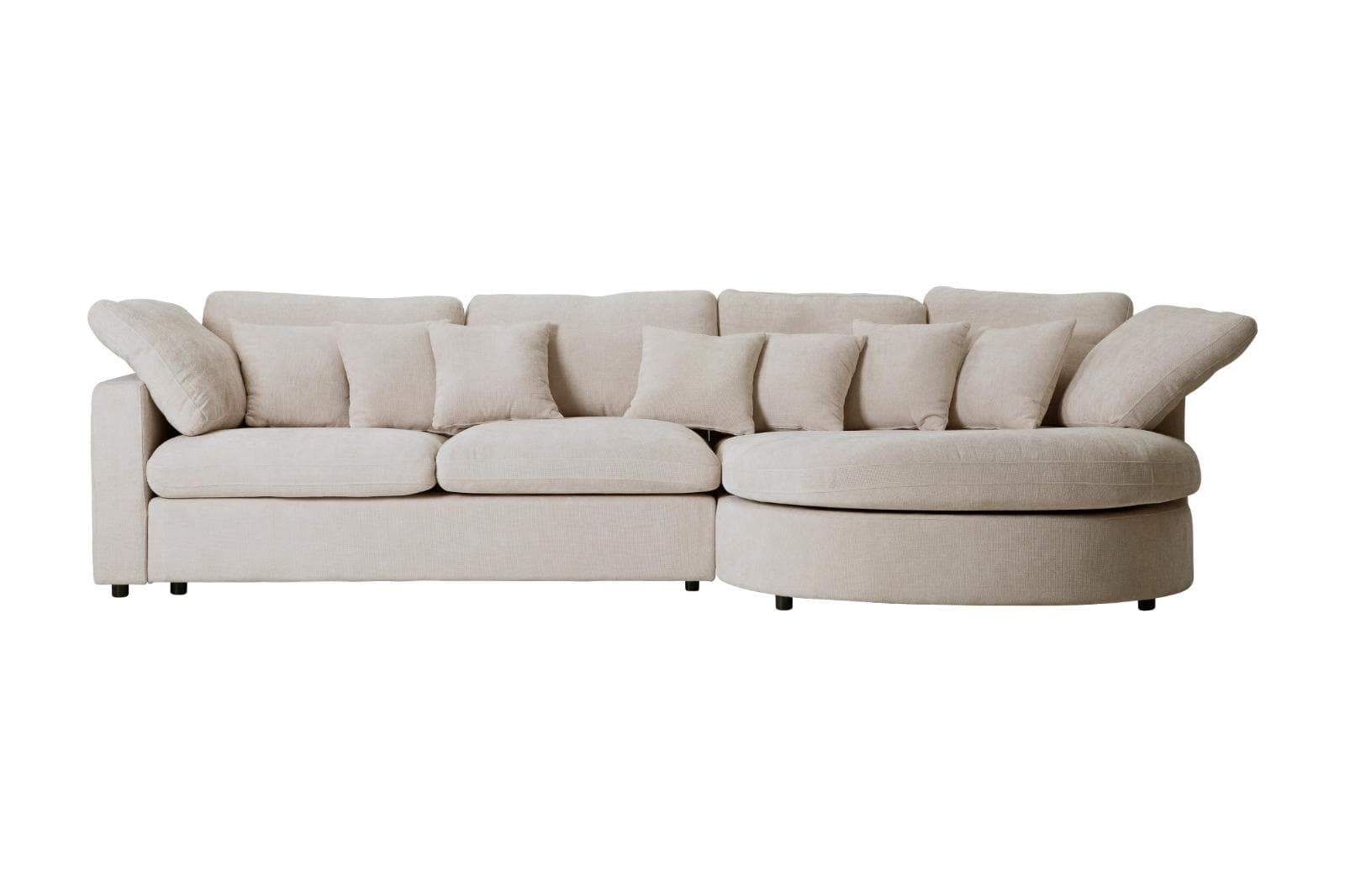 Mandal Chaiselongsofa rechtsseitig inkl. 7 Kissen Bouclé beige.
