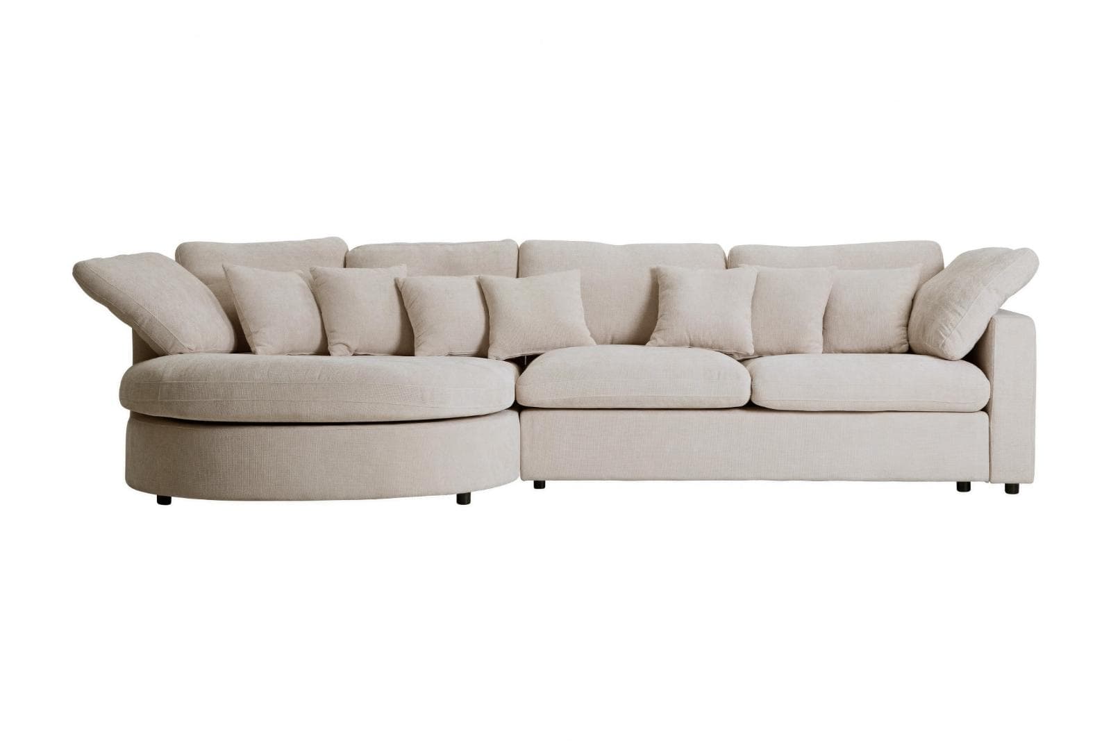 Mandal Chaiselongsofa linksseitig inkl. 7 Kissen Bouclé beige.