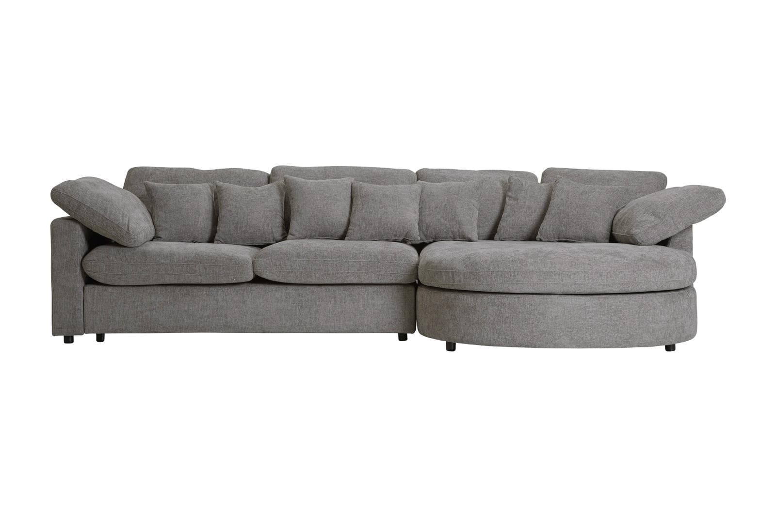 Mandal Chaiselongsofa rechtsseitig inkl. 7 Kissen Bouclé grau.
