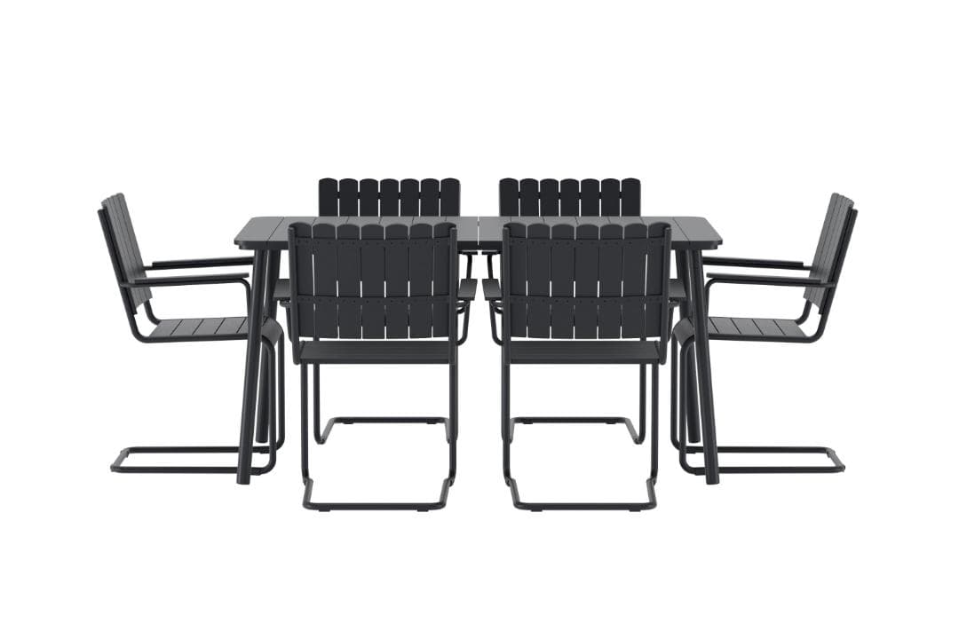 Holmsund Gartenset Tisch 90x150cm 6 Stühle schwarz.