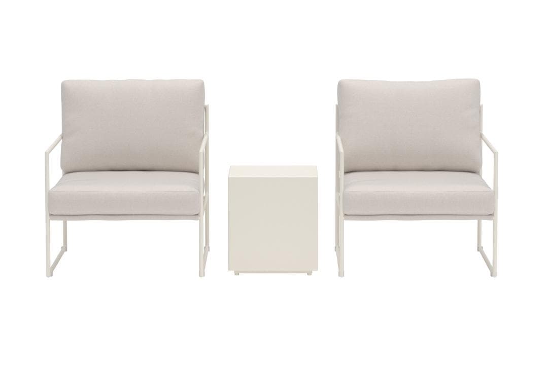 Lissabon Loungeset 1 Tisch, 2 Loungesessel beige.