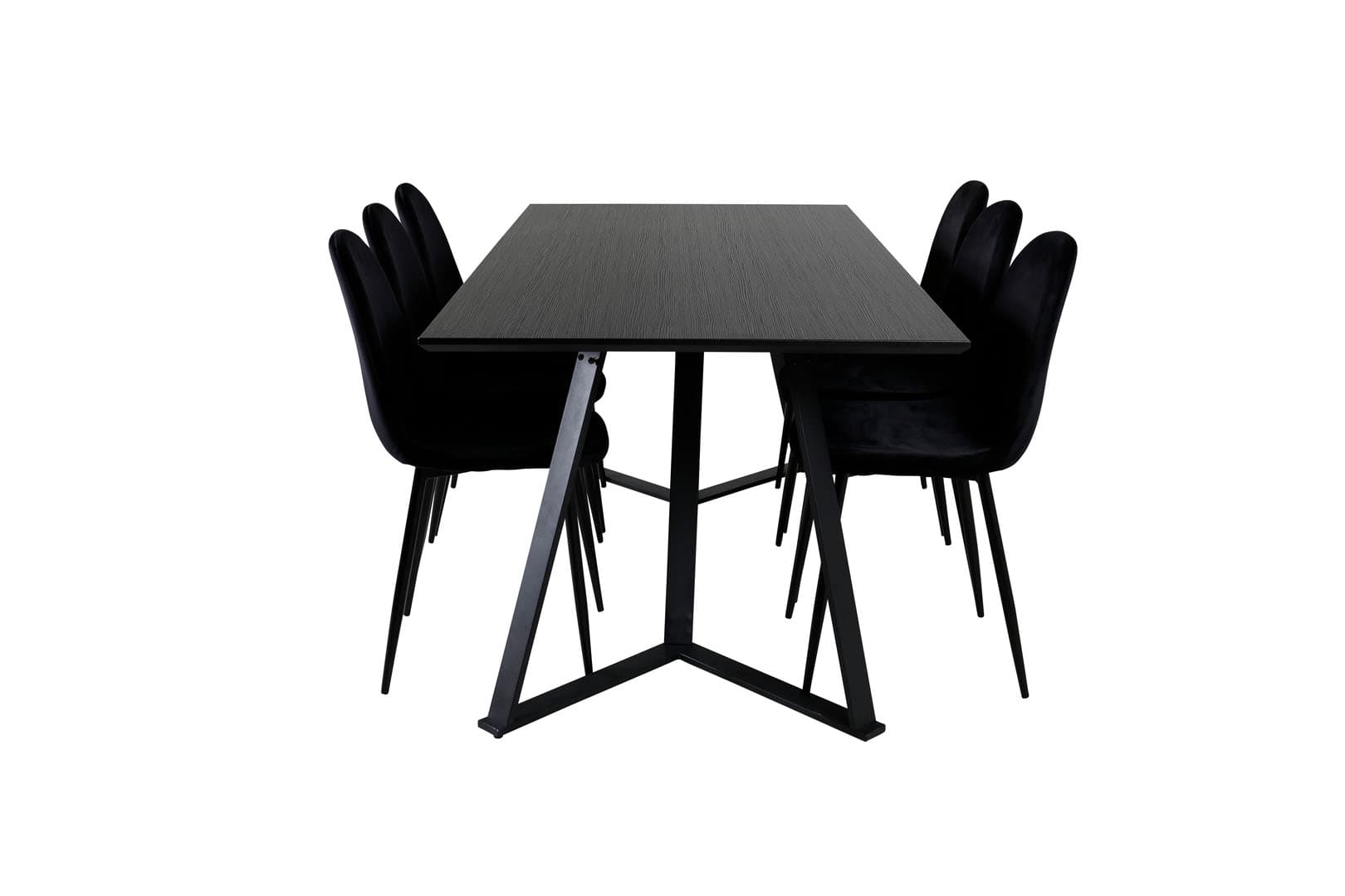 MarinaBLBL Essgruppe Esstisch schwarz und 6 Polar Esszimmerstühle Velour schwarz.