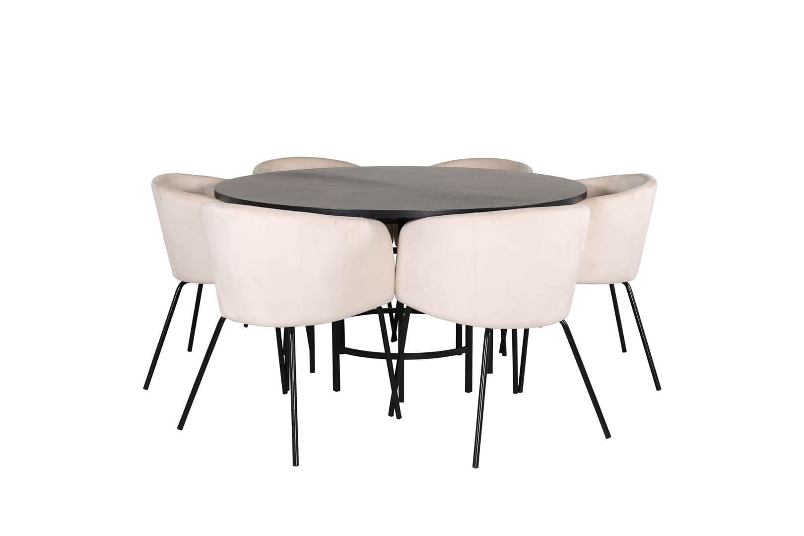 Copenhagen Essgruppe Esstisch braun und 6 Berit Esszimmerstühle Velour beige.