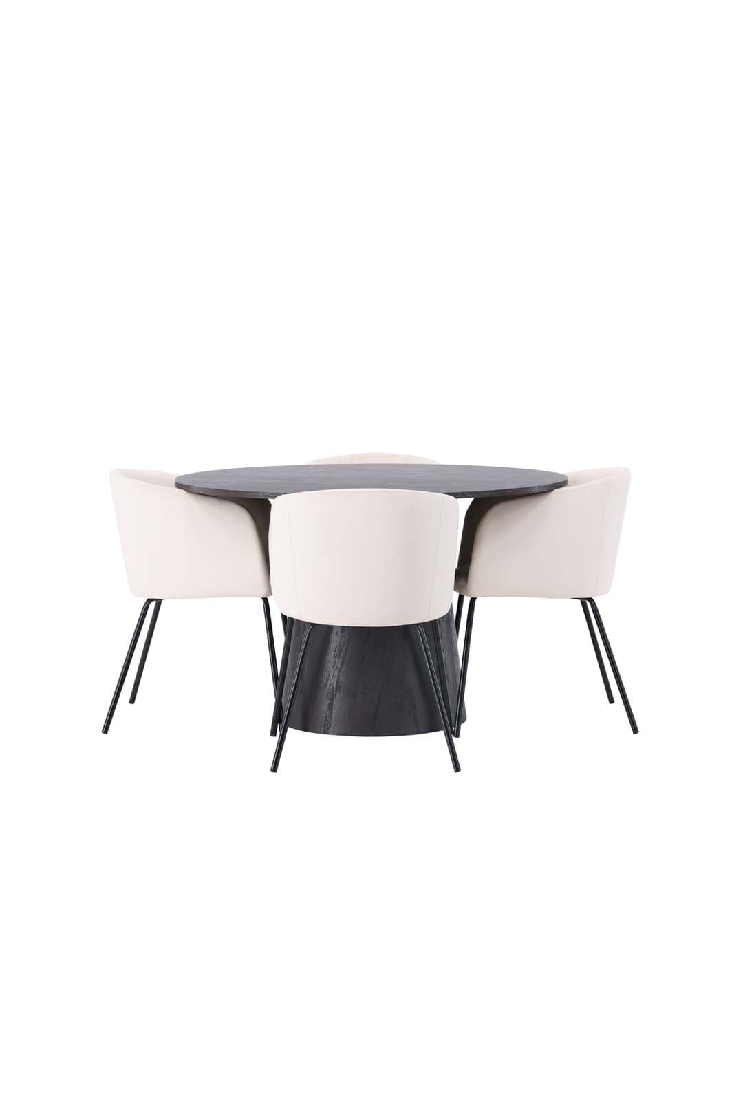 Lanzo Essgruppe Tisch mocca und 4 berit Stühle beige.