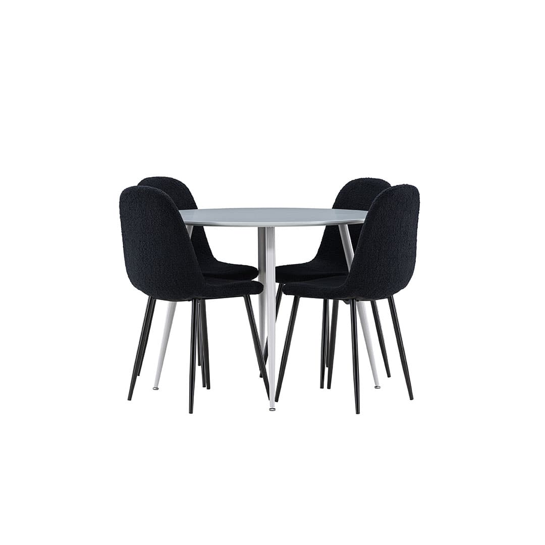 Plaza Essgruppe Tisch Ø100cm und 4 Teddy Stühle grau.
