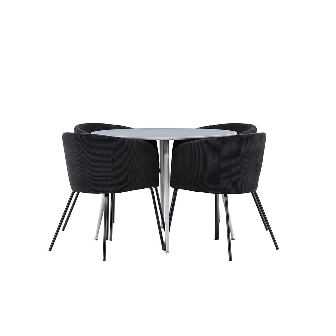 Plaza Essgruppe Tisch Ø100cm und 4 Flöhl Stühle mit Armlehnen grau.