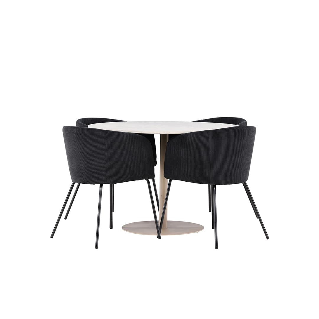 Lycke Essgruppe Tisch Ø110cm und 4 Flöhl Stühle mit Armlehnen beige.
