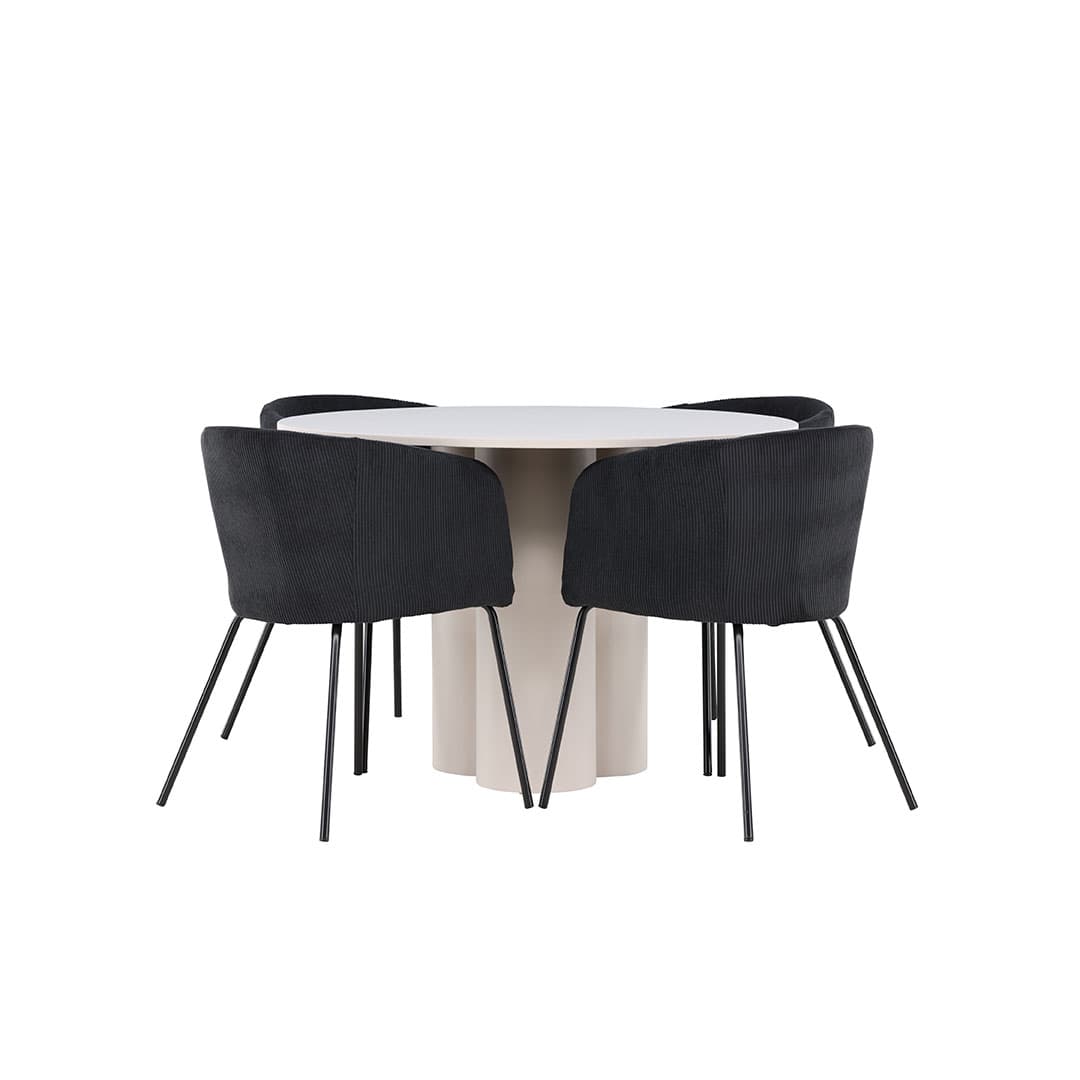 Olivia Essgruppe Tisch Ø110cm und 4 Flöhl Stühle mit Armlehnen beige.
