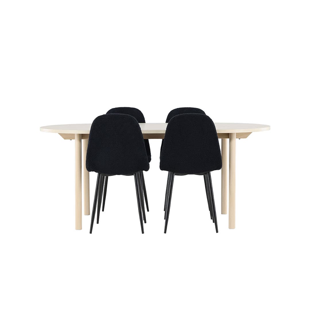 Andy Essgruppe Tisch 90x180cm und 4 Teddy Stühle whitewash.