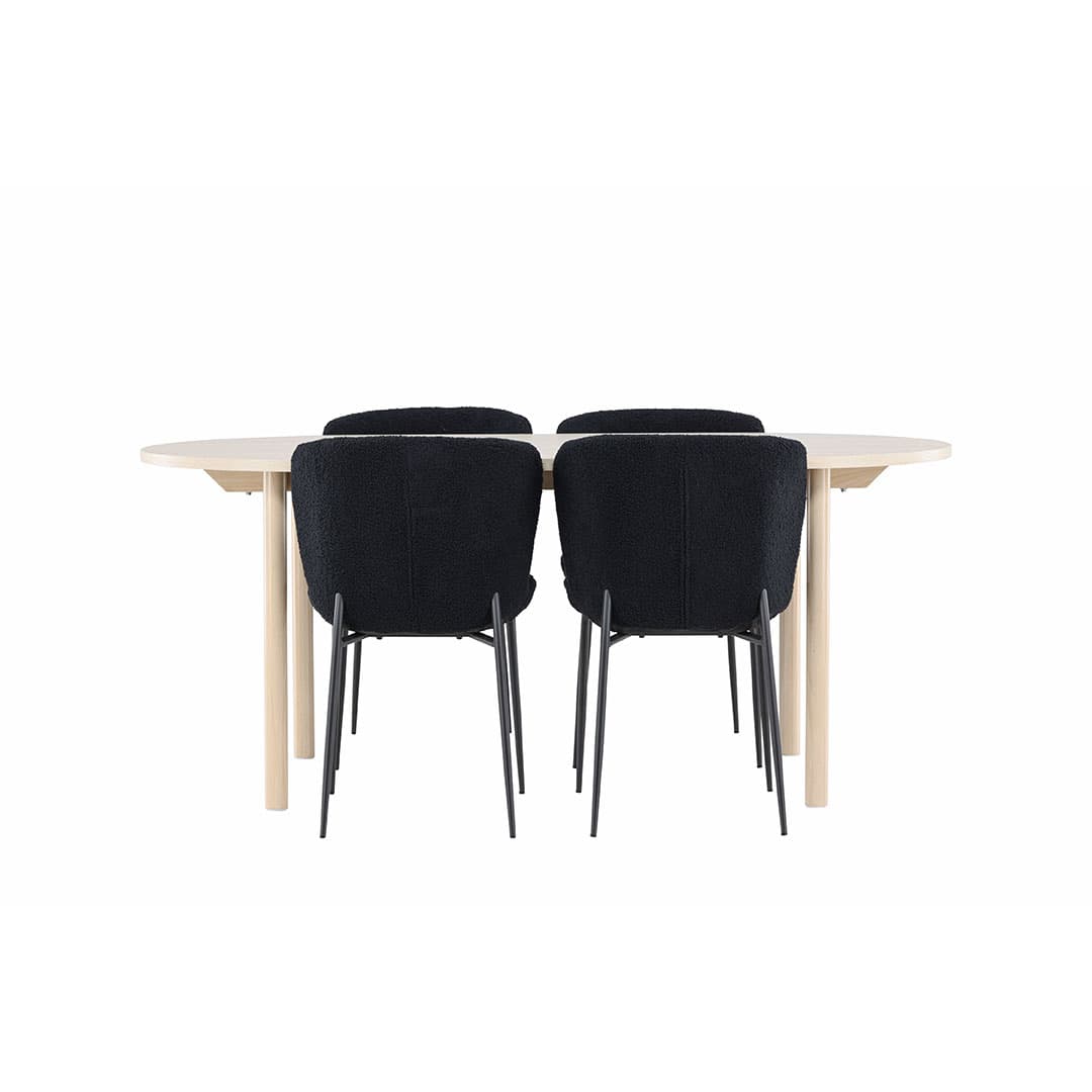 Andy Essgruppe Tisch 90x180cm und 4 Teddy Stühle whitewash.