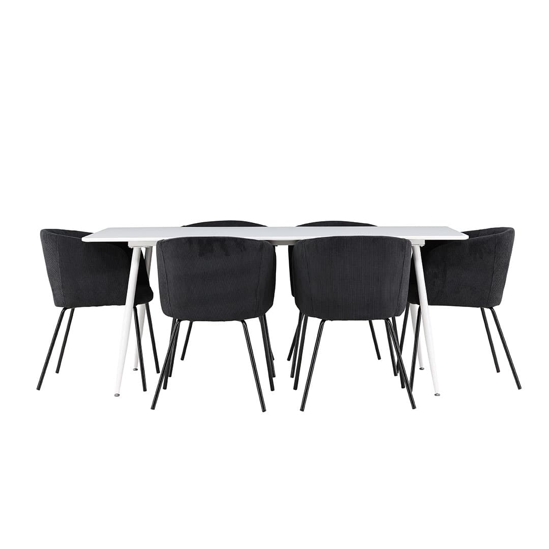 Silar Essgruppe Tisch 90x180cm und 6 Flöhl Stühle mit Armlehnen weiß.
