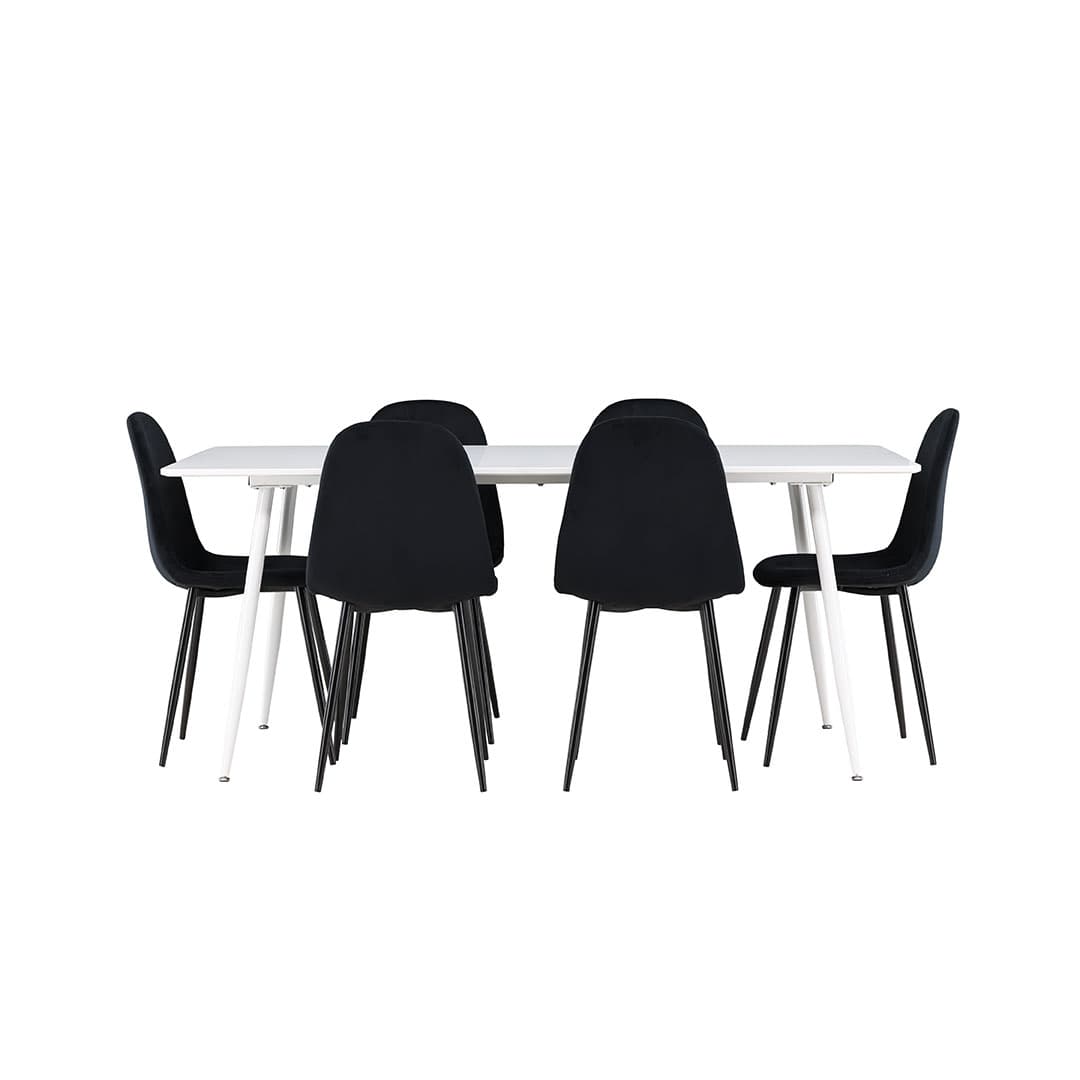 Silar Essgruppe Tisch 90x180cm und 6 Velours Stühle weiß.