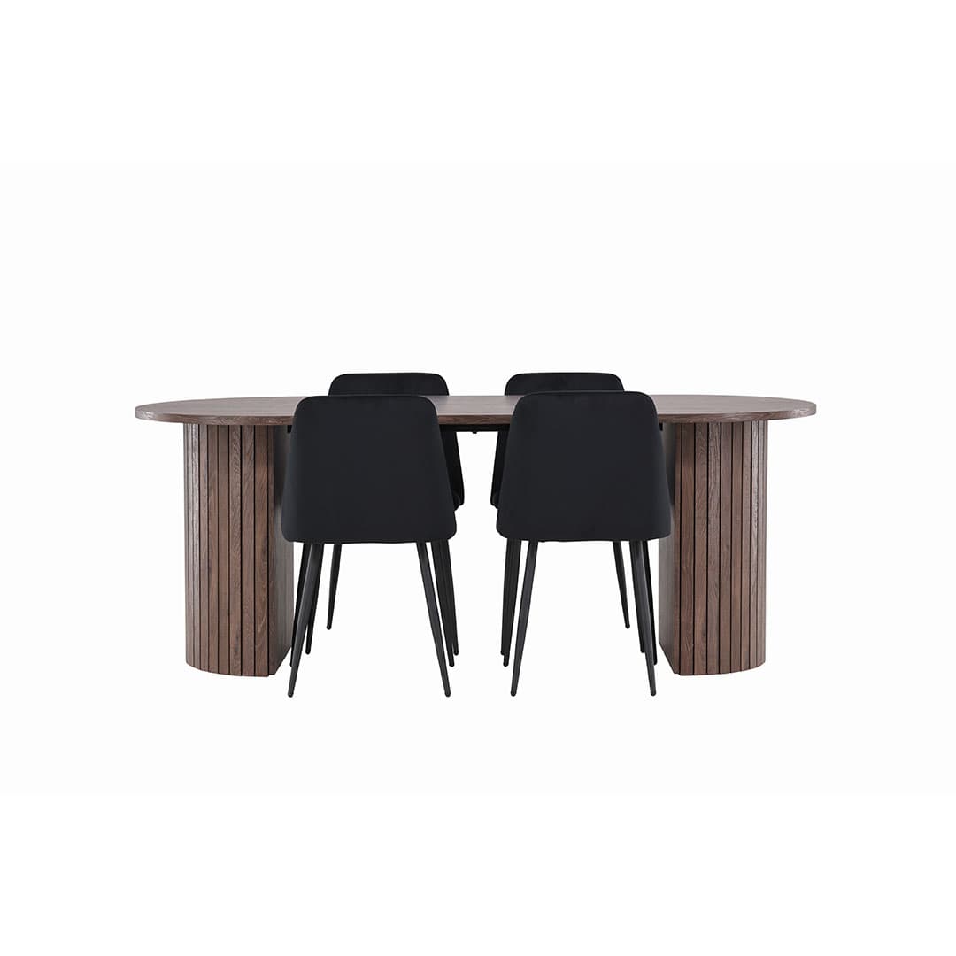 Härön Essgruppe Tisch 90x200cm und 4 Velours Stühle mocca.