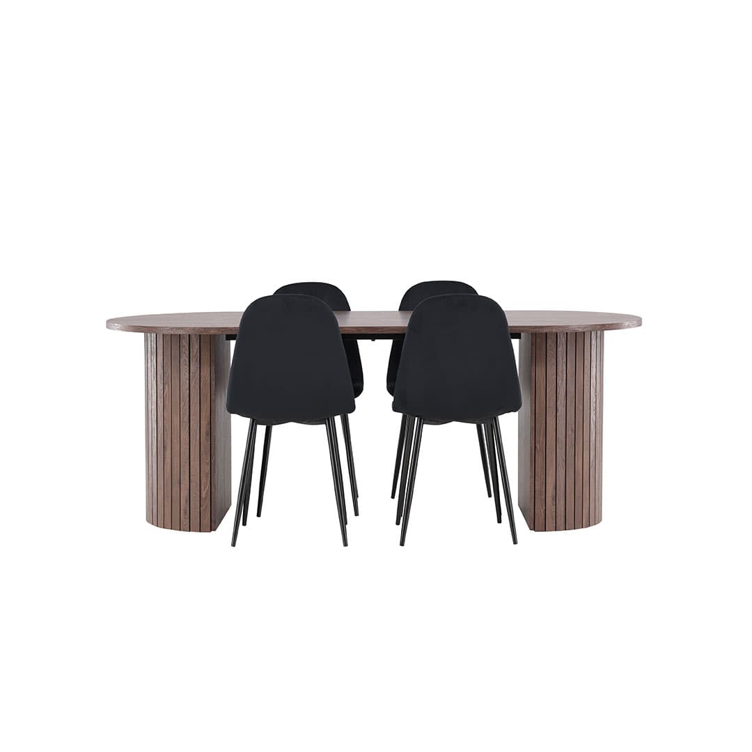 Härön Essgruppe Tisch 90x200cm und 4 Velours Stühle mocca.