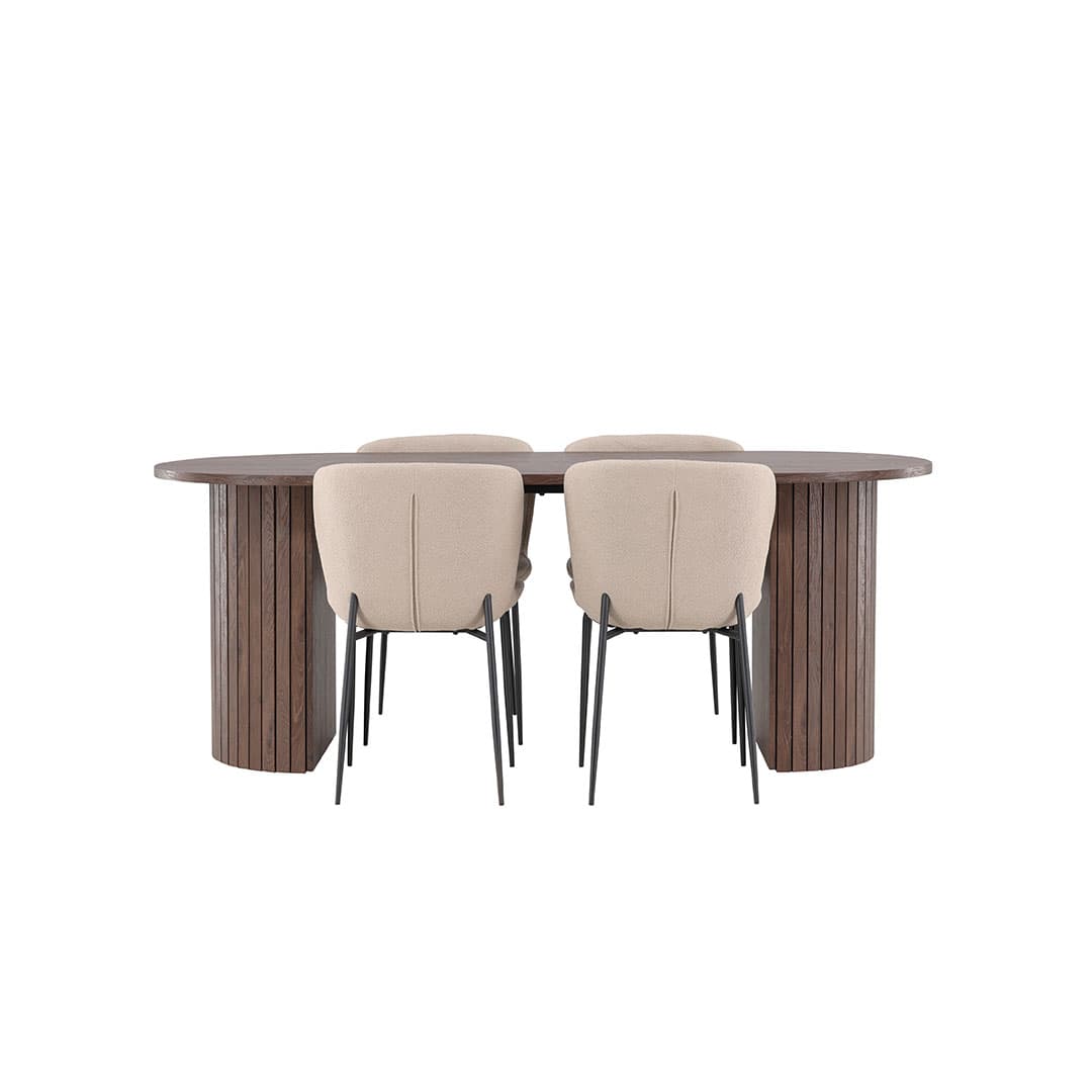 Härön Essgruppe Tisch 90x200cm und 4 Boucle Stühle mocca.