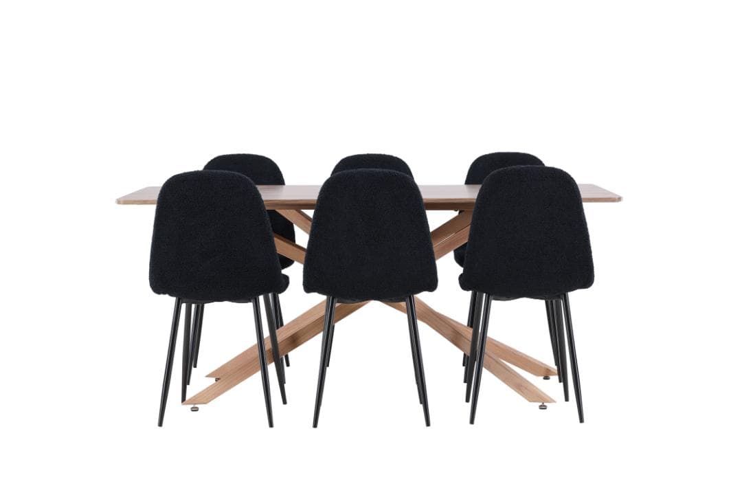 Piazza Essgruppe Tisch 90x180cm und 6 Stühle mocca, schwarz.