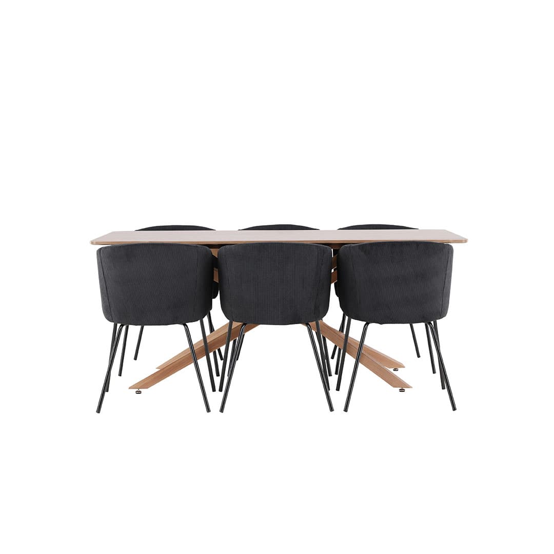 Piazza Essgruppe Tisch 90x180cm und 6 Flöhl Stühle mit Armlehnen mocca.