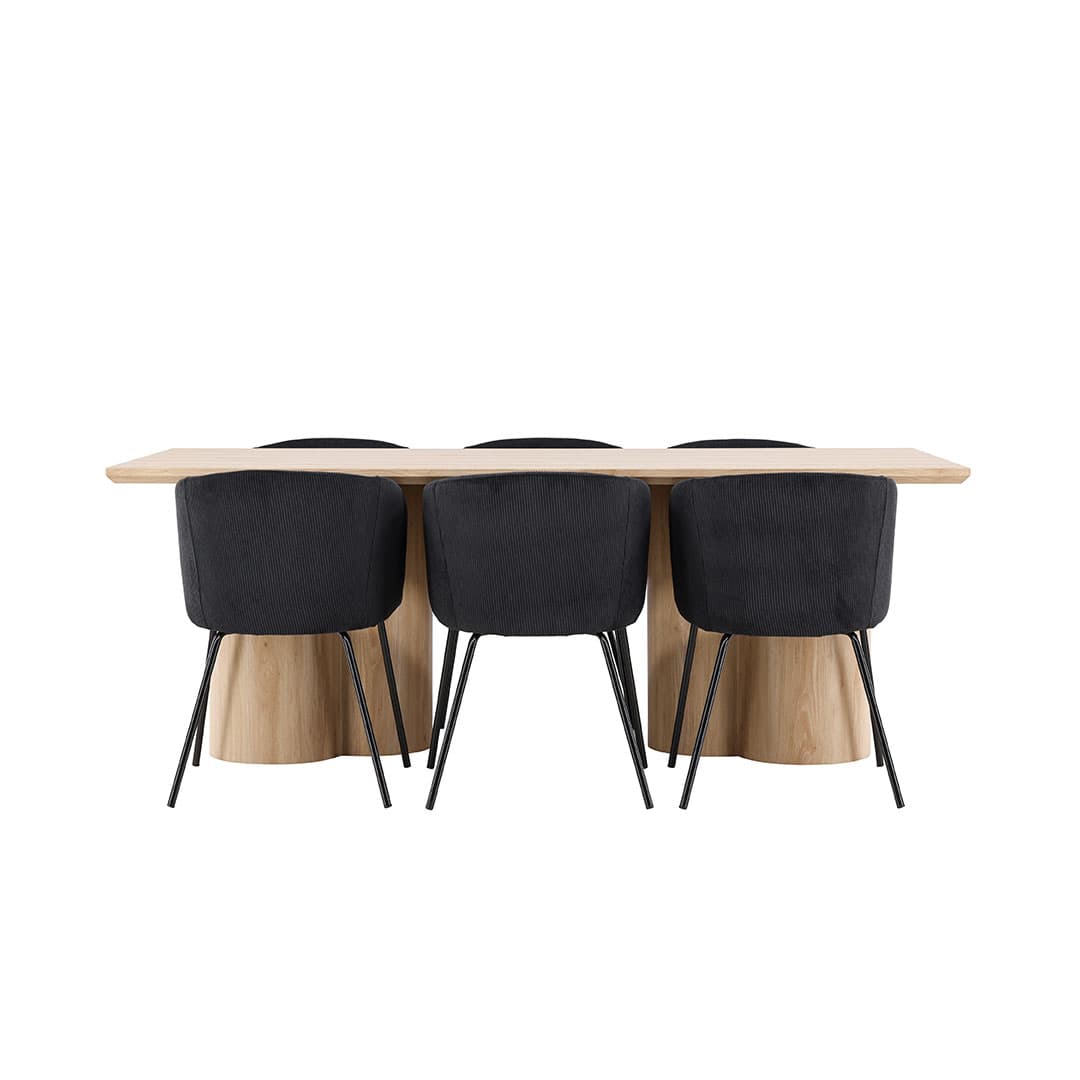 Olivia Essgruppe Tisch 100x210cm und 6 Velours Stühle mit Armlehnen natur.