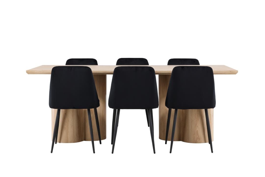 Olivia Essgruppe Tisch 100x210cm und 6 Stühle natur, schwarz.