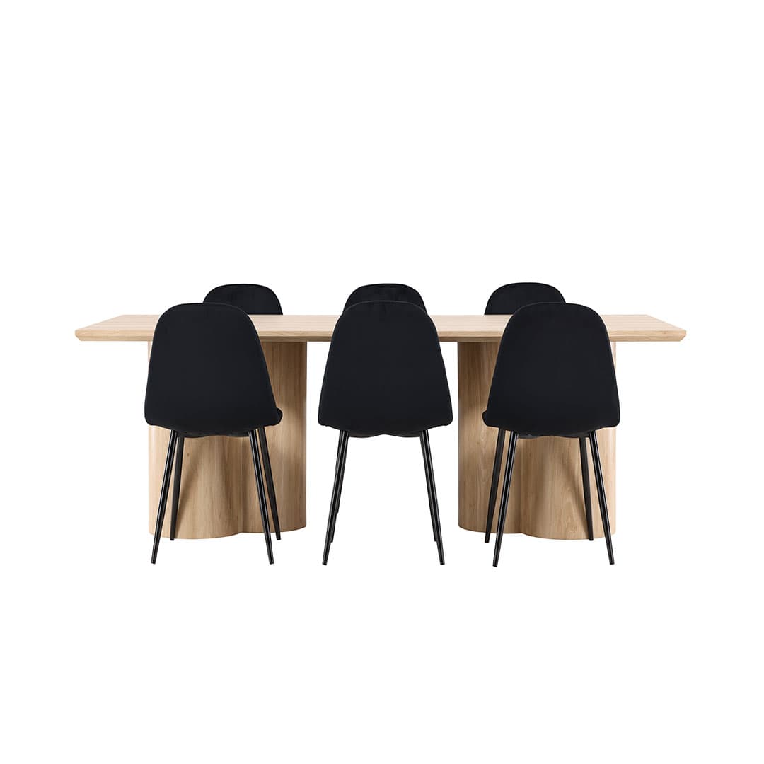 Olivia Essgruppe Tisch 100x210cm und 6 Velours Stühle natur.